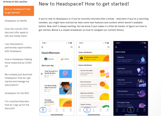 headspace faq page example