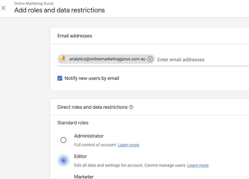 Edit access for GA Edit access for GA
