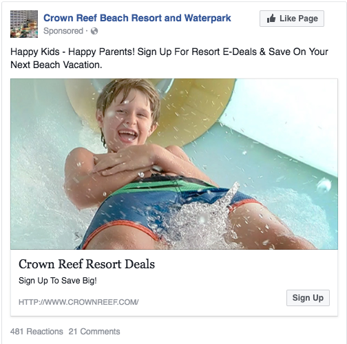 Image showing a lead generation type ad from Crown Reef