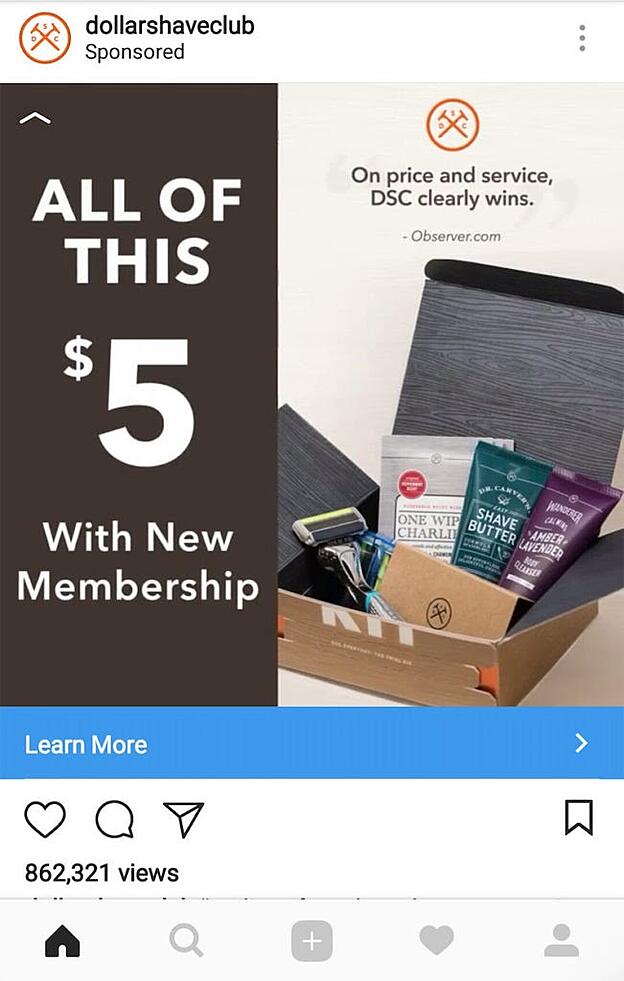 Dollar Shave Club CTA example