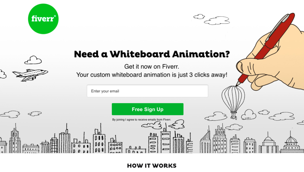 Image of Fiverr landoing page