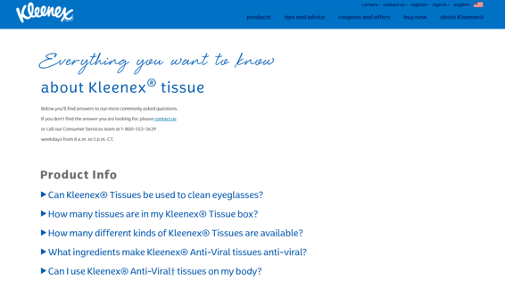 Kleenex FAQ Pages