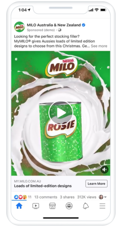 Image showing and example for a video ad created for Milo