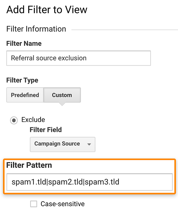 Filter Pattern Referral Source Exclusion in GA
