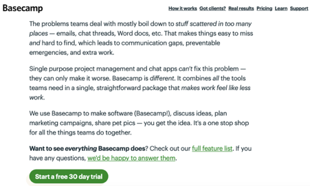 Basecamp more copy examples