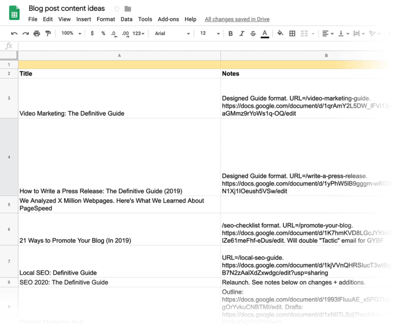 Content Calendar Spreadsheet