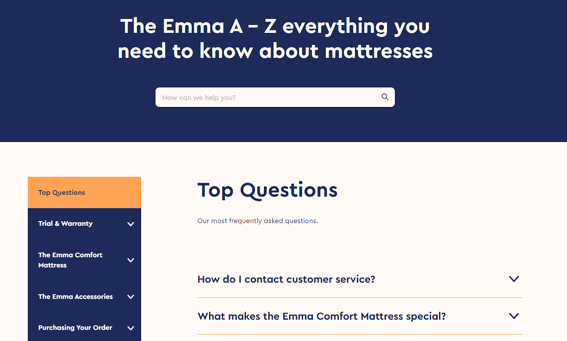 Image showing an example of of faq's from emma matresses