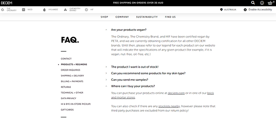 Image showing an example of faq's with internal links