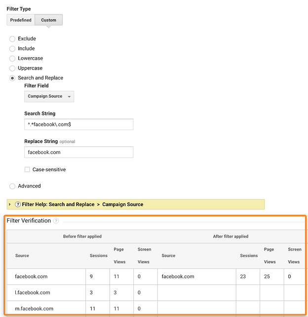 URL replacement filter in GA