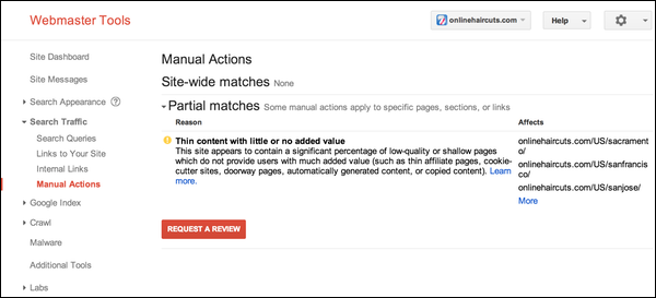 Manual Google Penalty Example- OMG