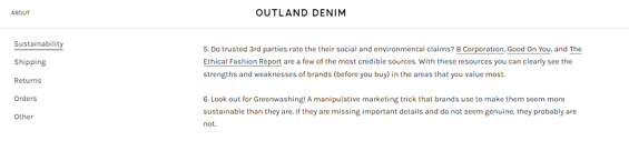 Outland Denim FAQ Pages