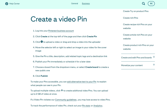 Image showing an example of faq categories from pinterest