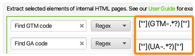 Find GA and GMT Codes in Screaming Frog