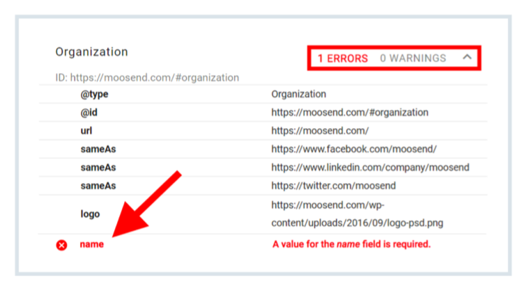 Search console error example