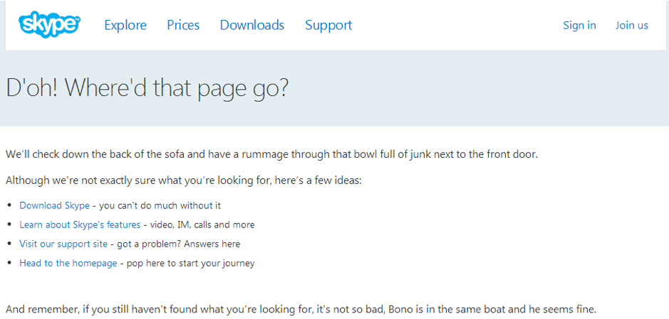 Skype 404 page content example