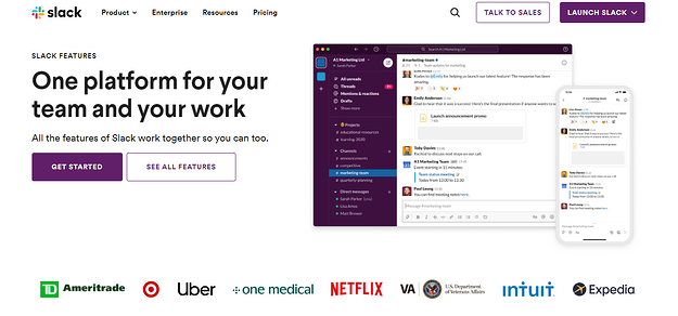 slack landing page