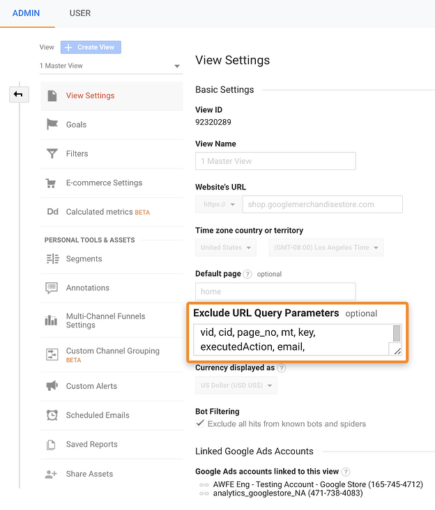 Excluding URL Parameters in GA Settings
