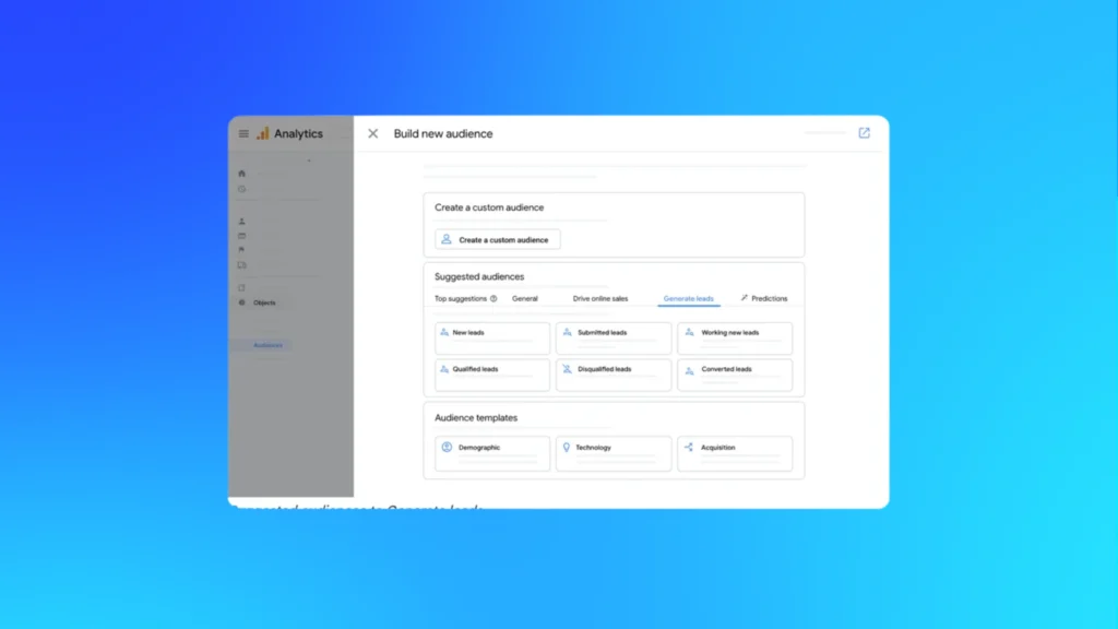 GA4 audience builder screen showing new Google Analytics audience templates for high-value purchasers and disengaged buyers used for lifecycle remarketing and Google Ads targeting.