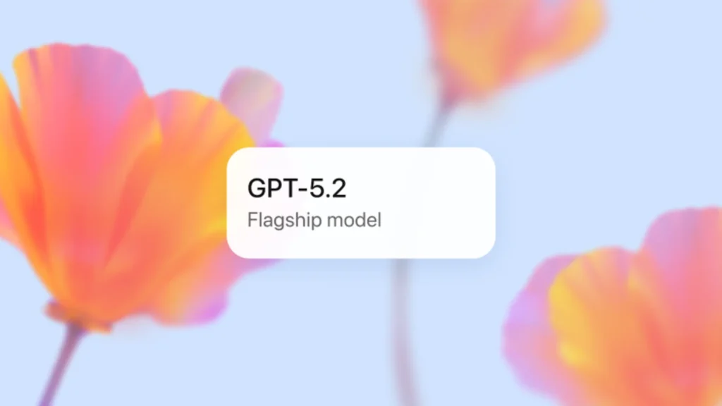 OpenAI announcement graphic highlighting GPT-5.2 as the flagship model, representing major AI capability upgrades for professionals.