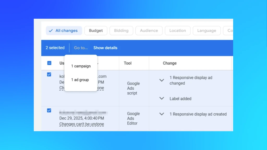 Google Ads Go To Button for faster navigation