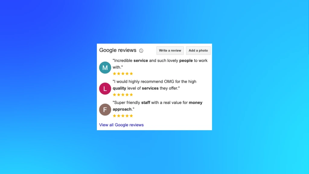Online trust being created by OMG Google reviews