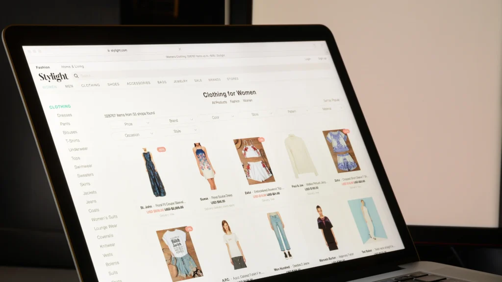 Enterprise retail website interface displayed on a laptop, representing enterprise-level SEO challenges across large-scale product categories and filters