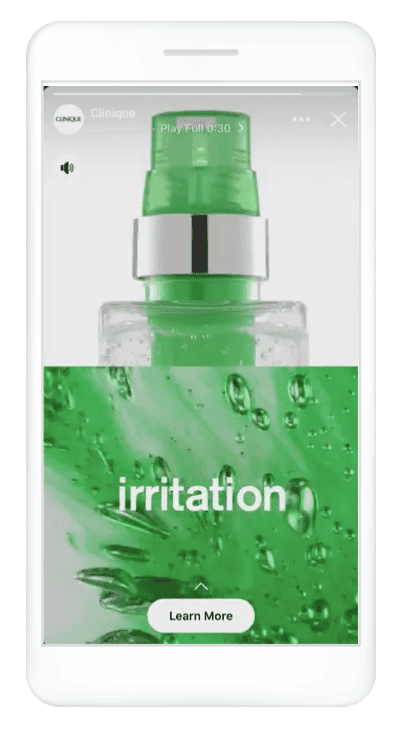 Image showing an example of messenger ads for Clinique instant experience