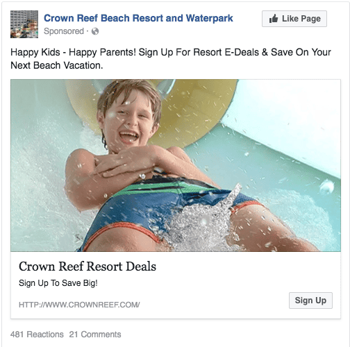 Image showing a lead generation type ad from Crown Reef