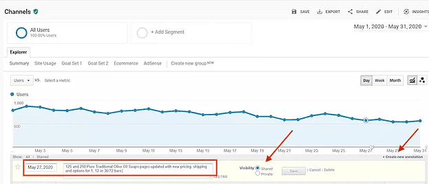 Google Analytics Traffic Annotation Graph