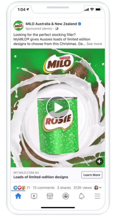 Image showing and example for a video ad created for Milo