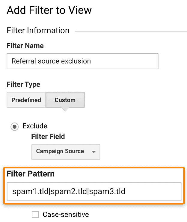 Filter Pattern Referral Source Exclusion in GA