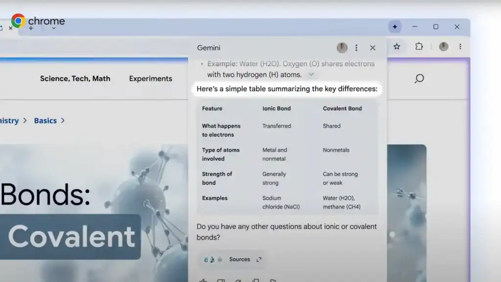 A person browsing Google Chrome with Gemini AI summarising web pages, symbolising Chrome Browser updates in digital marketing.