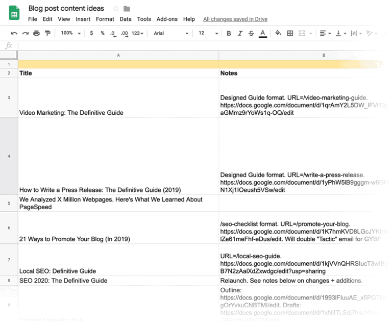 Content Calendar Spreadsheet