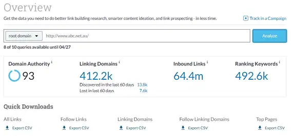 domain authority report by OMG