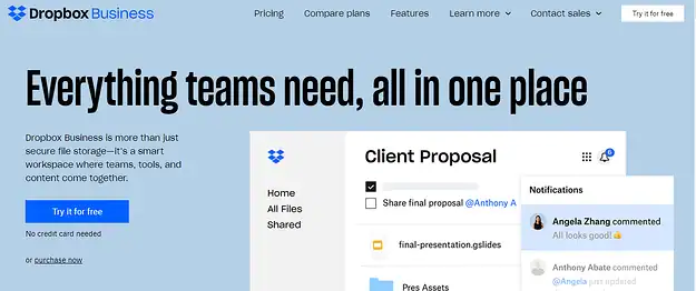 dropbox landing page