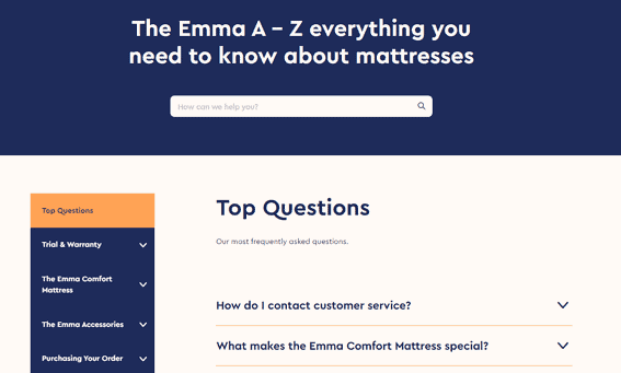 Image showing an example of of faq's from emma matresses