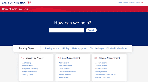 Bank of America FAQ Pages