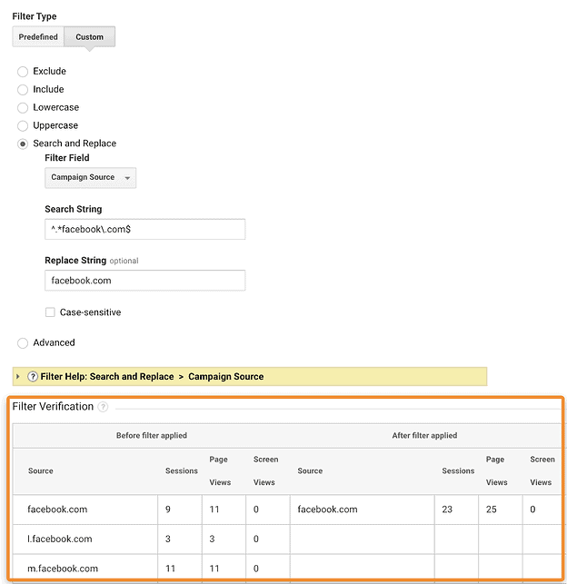 URL replacement filter in GA