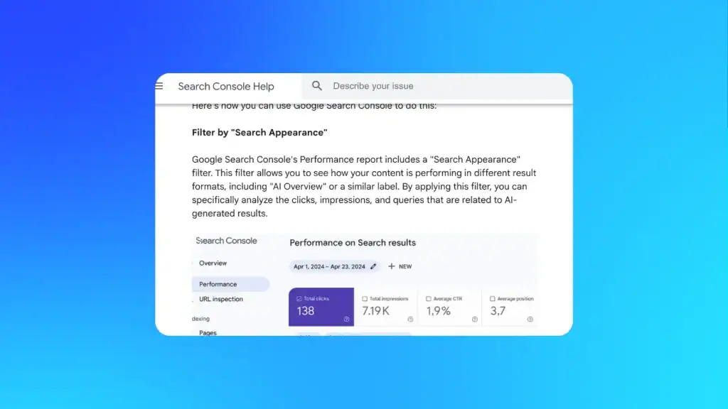 Search console do not show AI Overview filter.