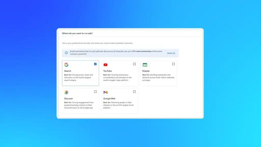 Google Shopping campaign setup screen showing products listed in ads now appearing across Shopping and Search results.]