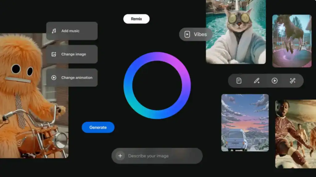 Meta Vibes tool creating short-form videos with AI suggestions for sounds, styles, and formats to support video creation campaigns.
