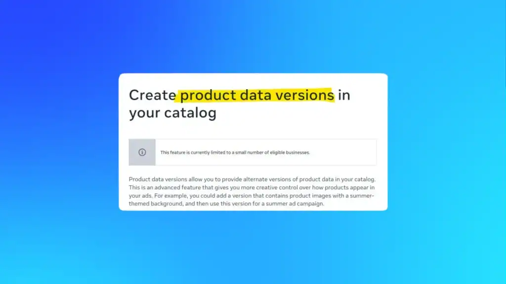 Meta Commerce Manager dashboard displaying multiple product data variations for Facebook ads and catalogue campaigns.]