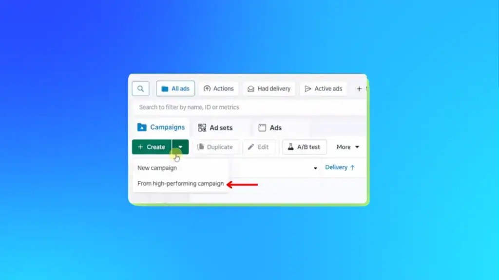 Meta Ads Manager screen duplicating a high-performing social media ad campaign while keeping optimisation data intact