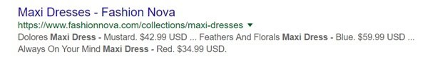 Product SERP listing