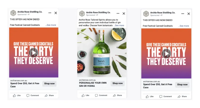 Archie Rose top performing Meta social ad creatives craft distillery and spirits brand