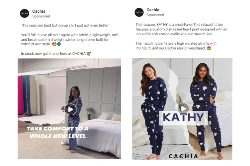 Cachia top performing Meta social ad creatives womens fashion brand