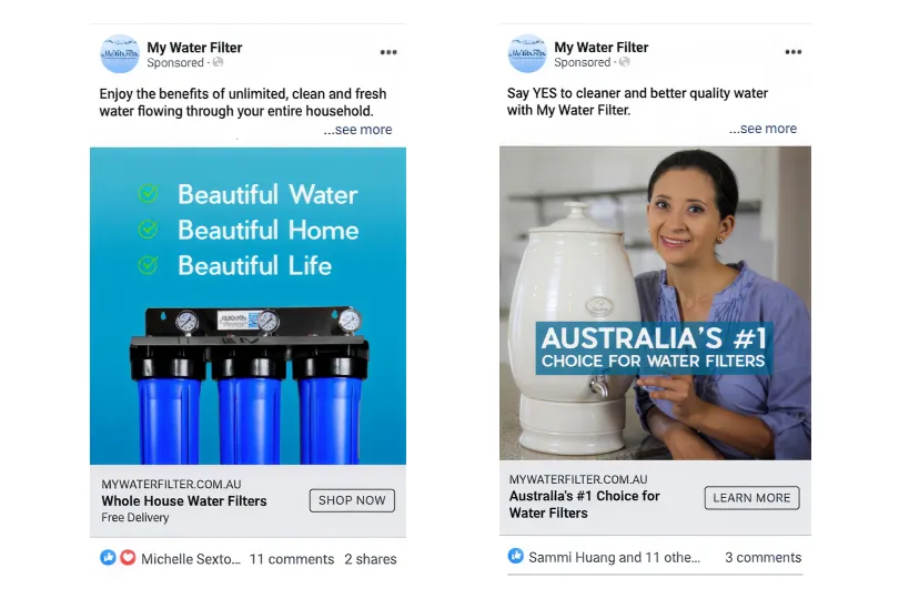 My Water Filter top performing Meta social ad creatives water filtration brand