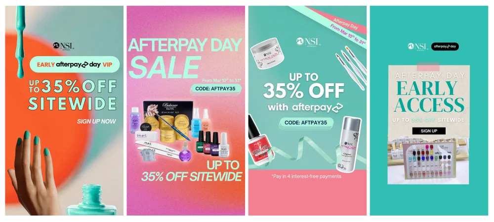 NSI nails afterpay day social campaign creatives
