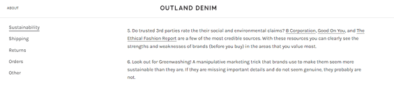 Outland Denim FAQ Pages