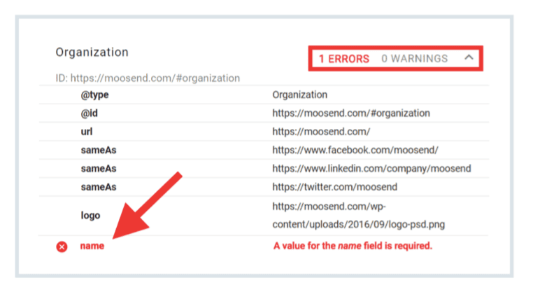 Search console error example
